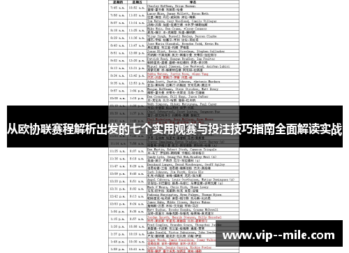 从欧协联赛程解析出发的七个实用观赛与投注技巧指南全面解读实战